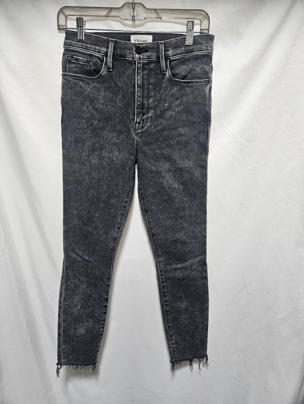 FRAME Ali High Rise Cigarette Jeans Gray Acid Wash Raw Hem Skinny Jeans 27